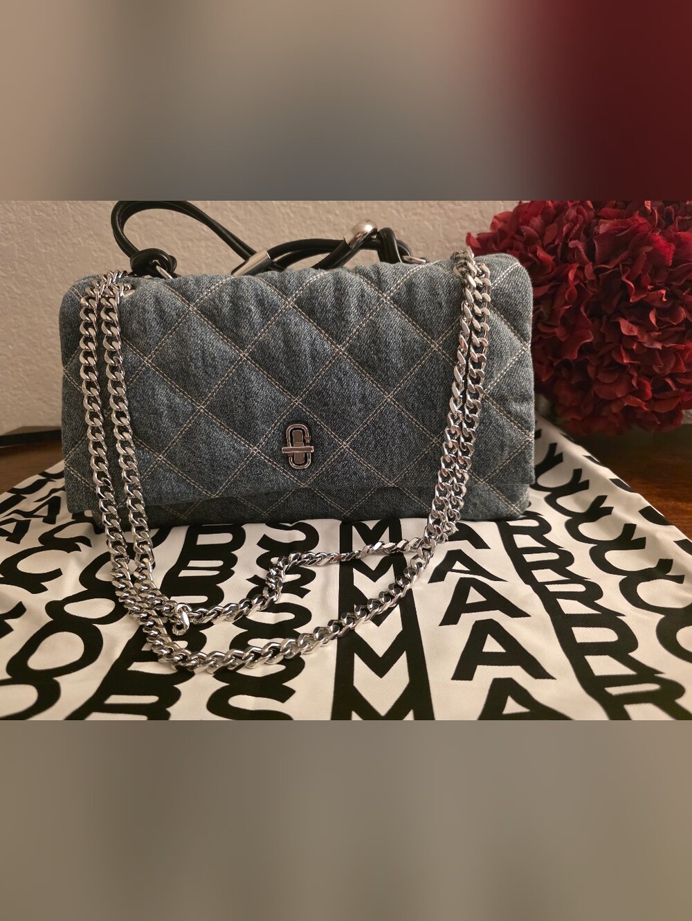 NWOT Marc Jacobs Quilted Denim Crossbody with Silver Chain